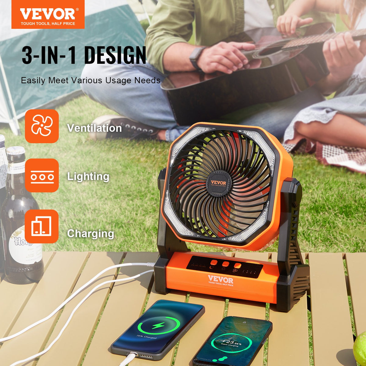 Portable Fan Rechargeable 8 Inch, Battery Powered Fan With LED Lantern, 4 Speeds Adjustable Portable Small Table Fan Personal, USB Battery Operated Fans For Travel Bedroom Home Camping Office
