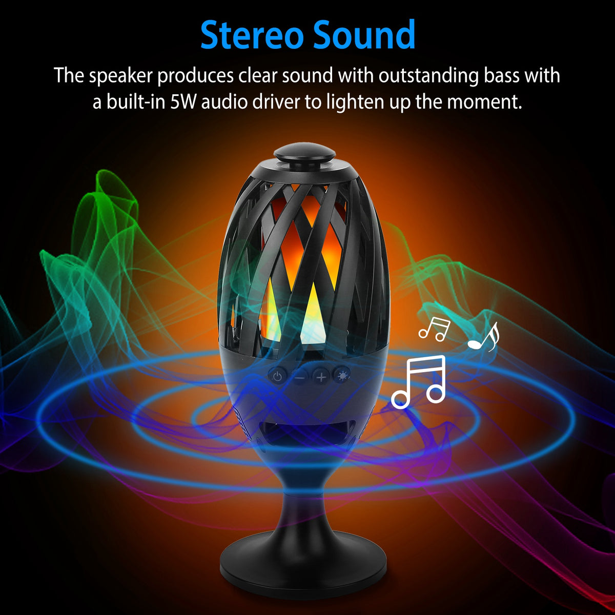 1Pc LED Flame Speakers Torch Wireless Speaker Waterproof Stereo Bass Speaker Outdoor Light-Up Speaker Atmosphere LED Flickers Night Light Patio Stake Lights Lantern For Party Camping