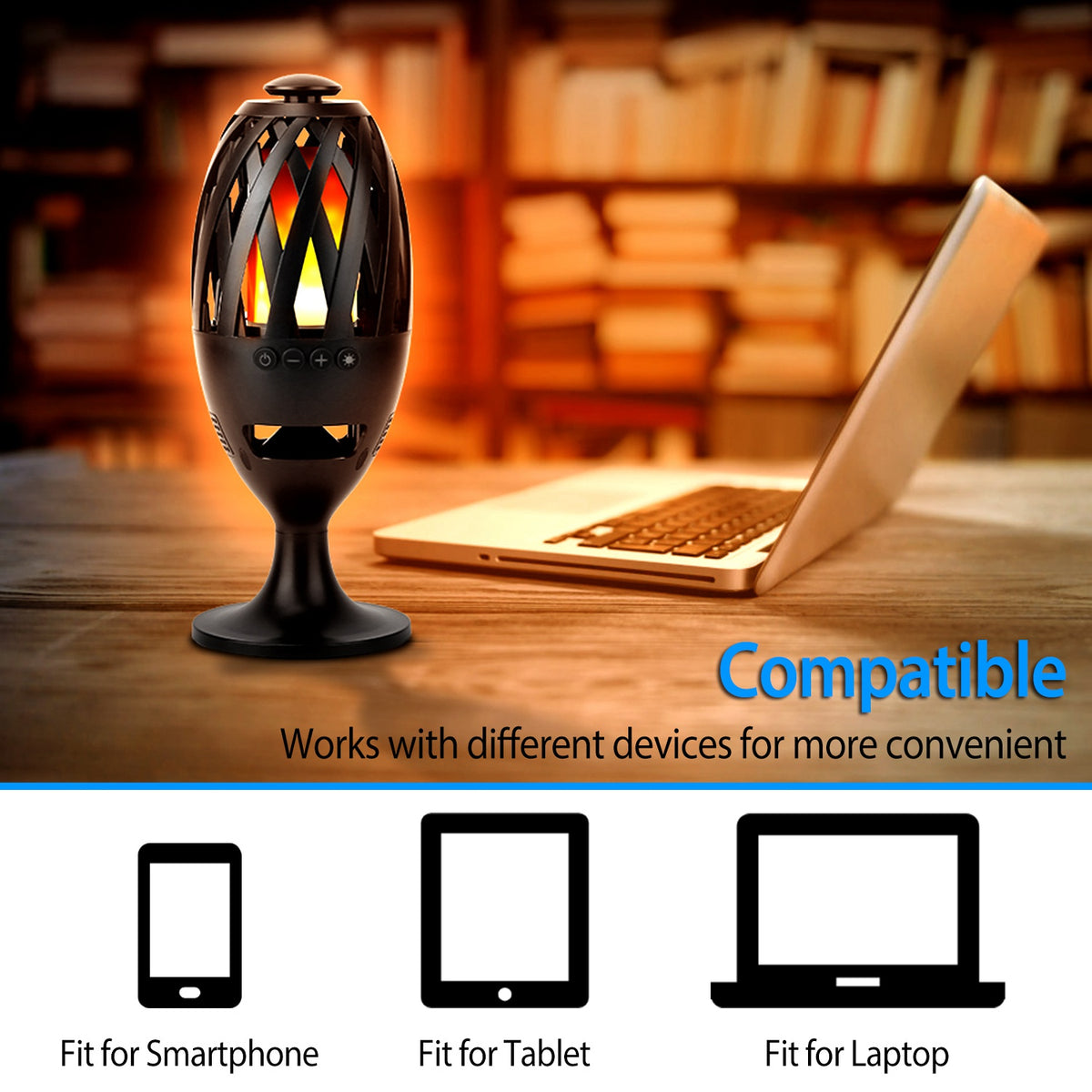 1Pc LED Flame Speakers Torch Wireless Speaker Waterproof Stereo Bass Speaker Outdoor Light-Up Speaker Atmosphere LED Flickers Night Light Patio Stake Lights Lantern For Party Camping